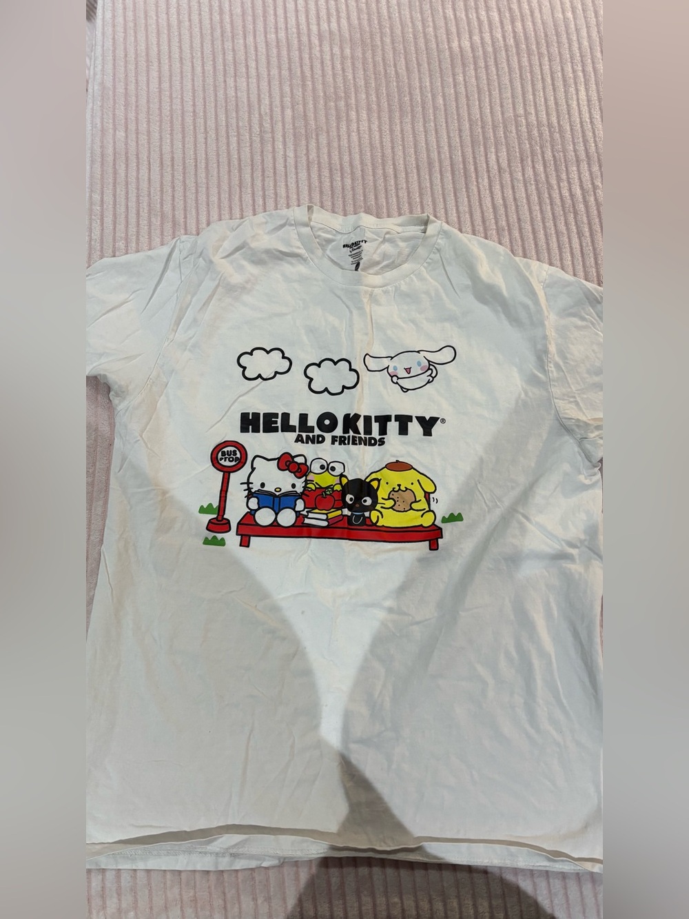 Hello Kitty White Graphic Tee with Friends Bench Print